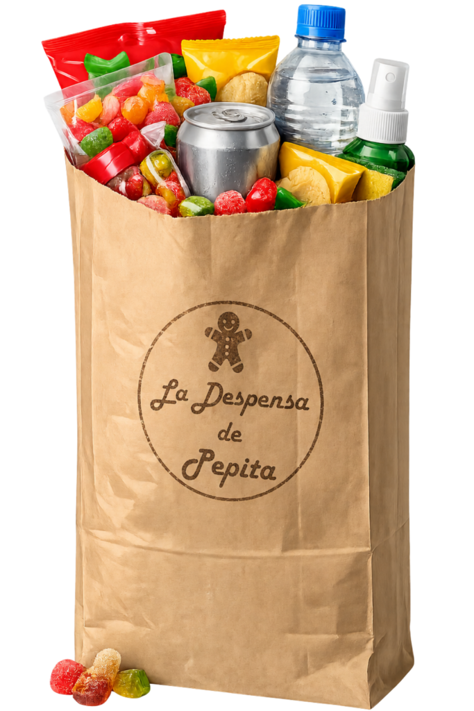 Shopping bag with groceries, drinks, and sweets at La Despensa de Pepita in Salteras