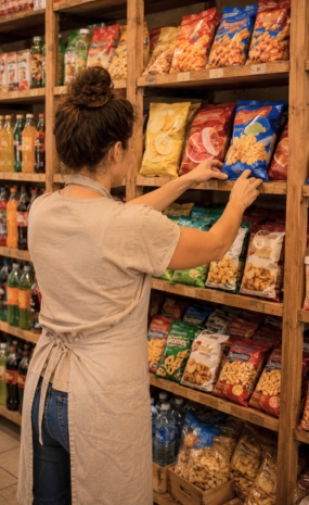 Trabajadora organizando productos de alimentación en La Despensa de Pepita