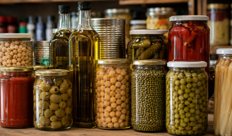 Groceries and canned goods in a local shop in Salteras